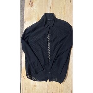 Apt 9 Essentials Womens Black Sheer Chevron Mesh Button Up Blouse Medium